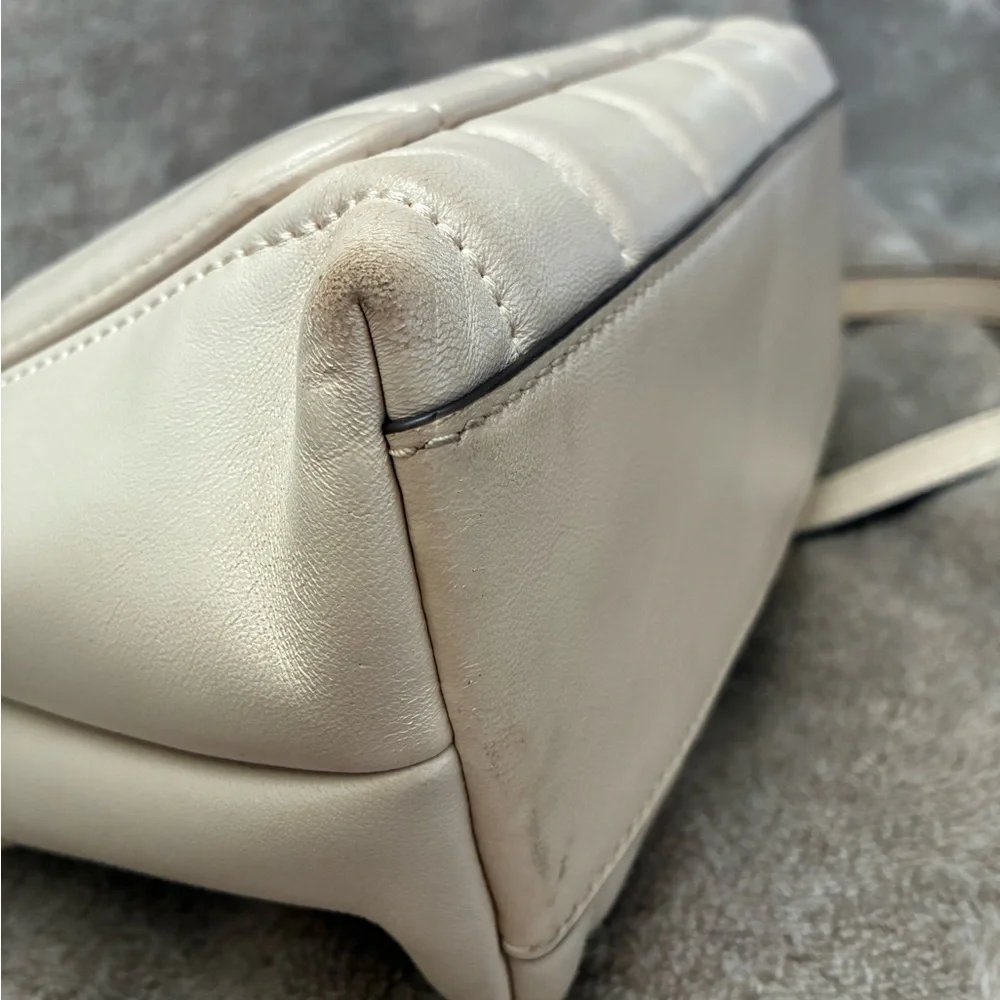 Tory Burch Cream Quilted Shoulder Bag with Gold Accents